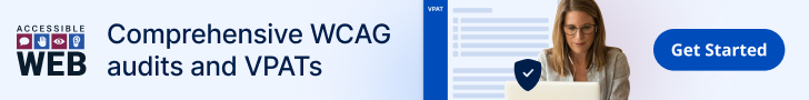 blue background, Accessibility.com logo, Learn more about digital accessibility from industry leaders.", and a white button that says "View Calendar"